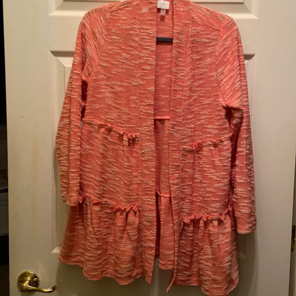 adorable coral and white boucle sweater jacket